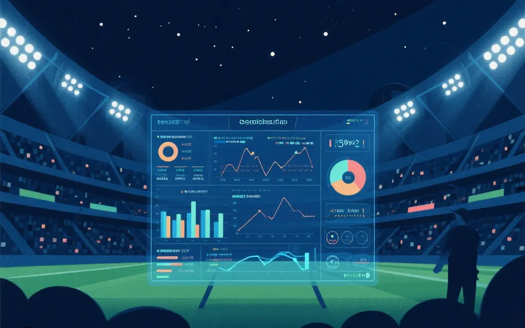 世界杯淘汰赛夜晚球场，战术板与数据叠加的视觉